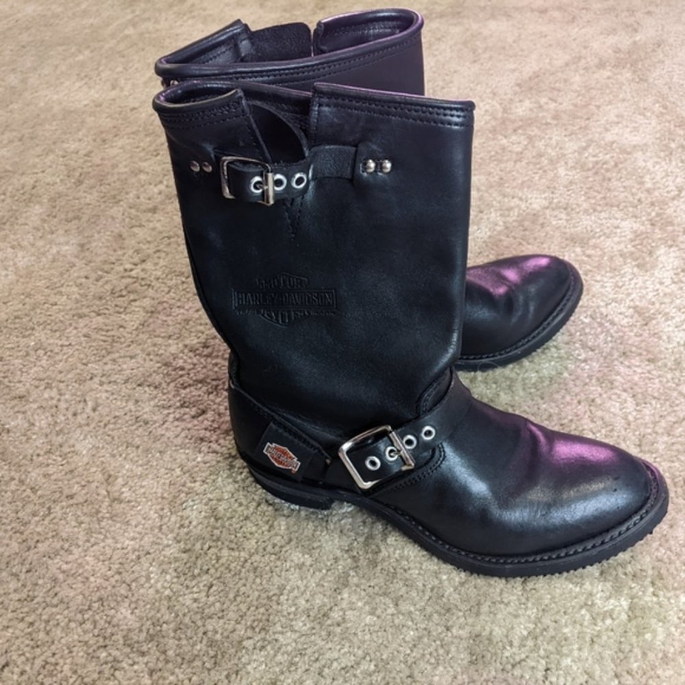 Vintage Harley-Davidson Leather Womans Double Buckle Engineer Moto Boots Sz7 USA